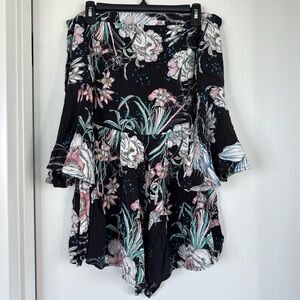 Floral Black and Pink Romper